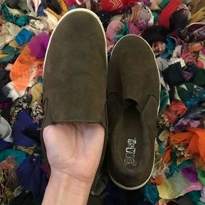 Olive green slip on sneakers